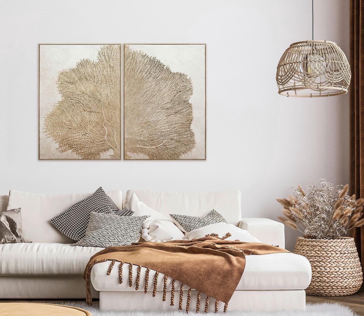 Slika Sa Ramom 120x80cm Gold Leaves - zlatna/svetlobraon, Romantično / Seoski, tekstil/pločasti materijal (120/3/80cm) - Mömax