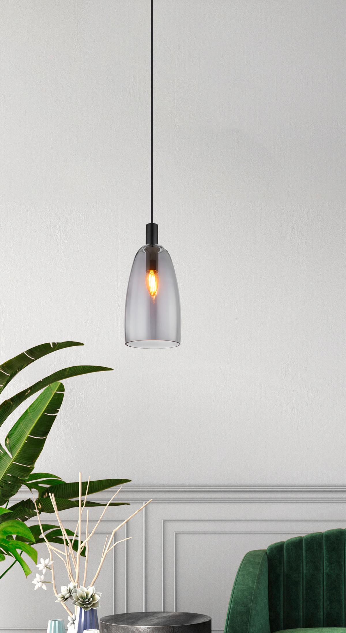 Hängeleuchte Garri max. 40 Watt - Schwarz, Design, Glas/Metall (14/120cm) - Globo
