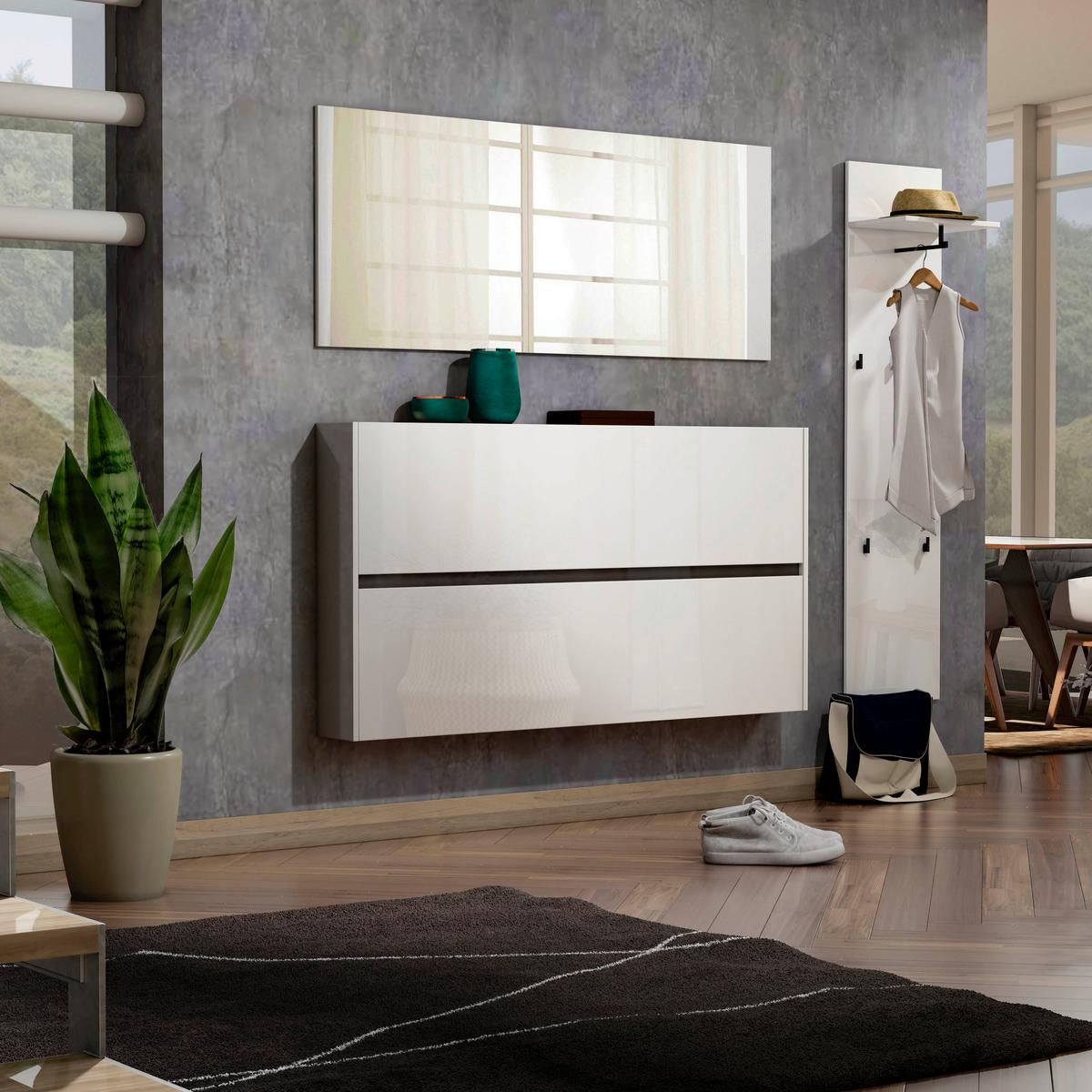 LUSTRO ŚCIENNE EASY - biały, Design, materiał drewnopochodny/szkło (160/65/2cm) - home24