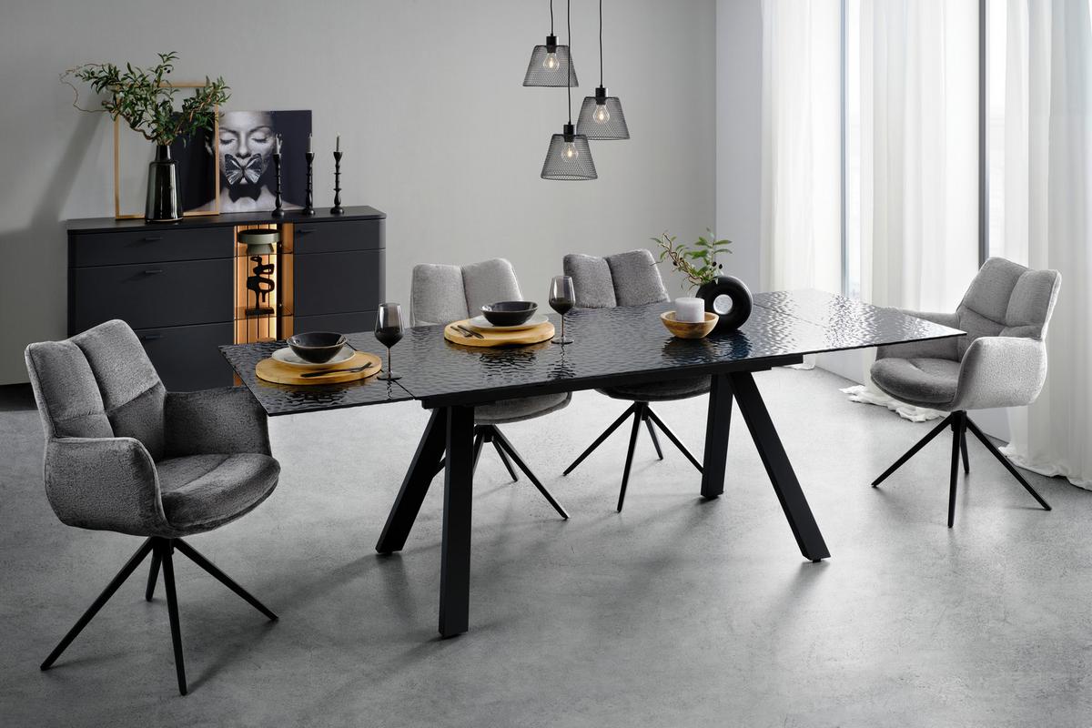 Ausziehtisch Bruno Schwarz - Schwarz, Lifestyle, Glas/Metall (160-240/90/76cm) - Premium Living