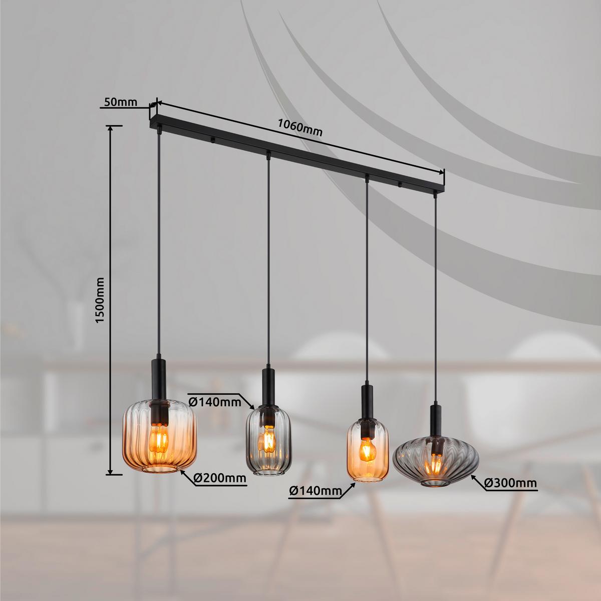 HÄNGELEUCHTE 15719-4 VALLETTA - Trend, Glas/Kunststoff (127/30/150cm) - Globo