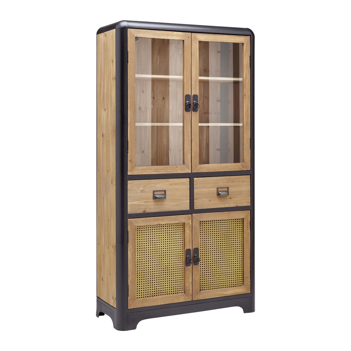 Kredenca Travis, Les Jelke, Črna, Steklo - črna/naravne barve, Moderno, kovina/steklo (90/175/40cm) - Bessagi Home