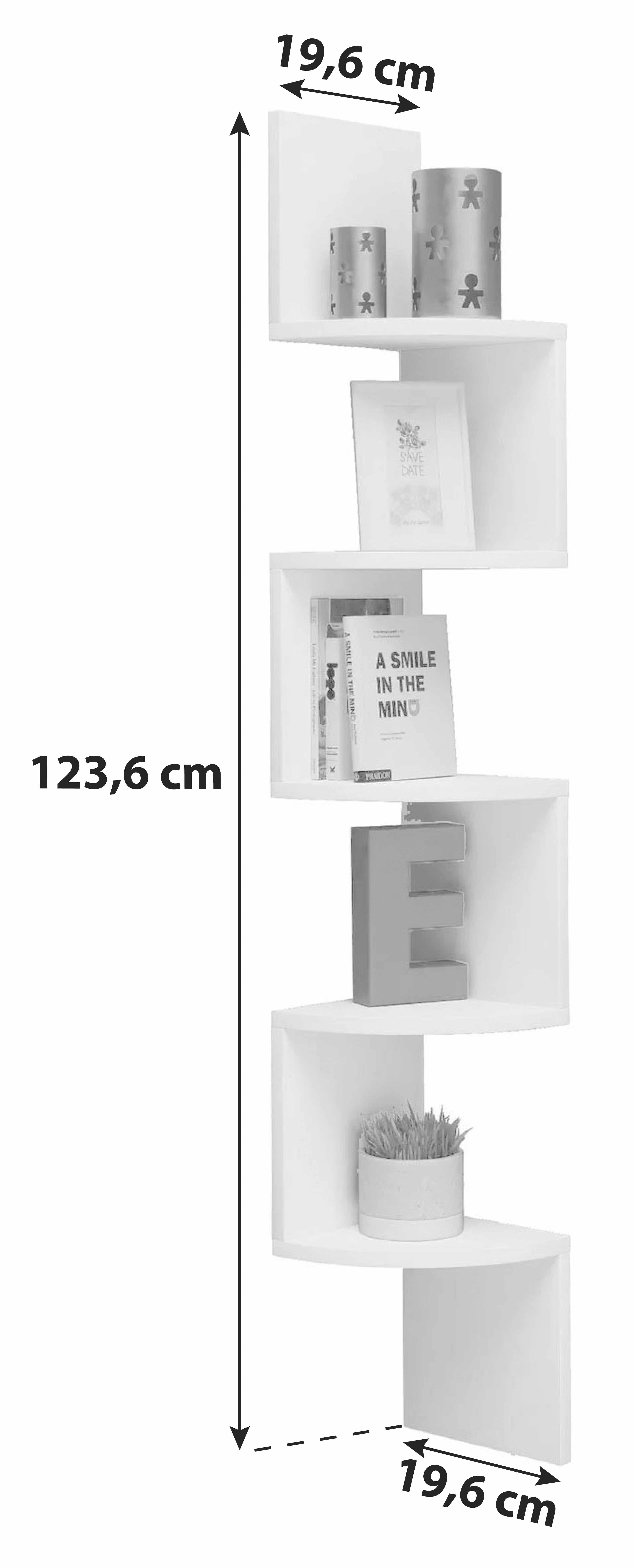 Eckregal MINTIS Weiß ca. 20x123x19 cm - Weiß, Basics, Holzwerkstoff (19,6/123,6/19,6cm) - MID.YOU