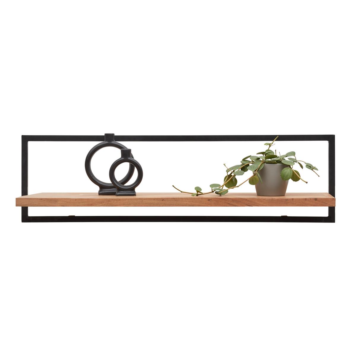 Stenska Polica Shiva Akacijev Les - črna/barve akacije, Moderno, kovina/les (100/28/25cm) - Zandiara