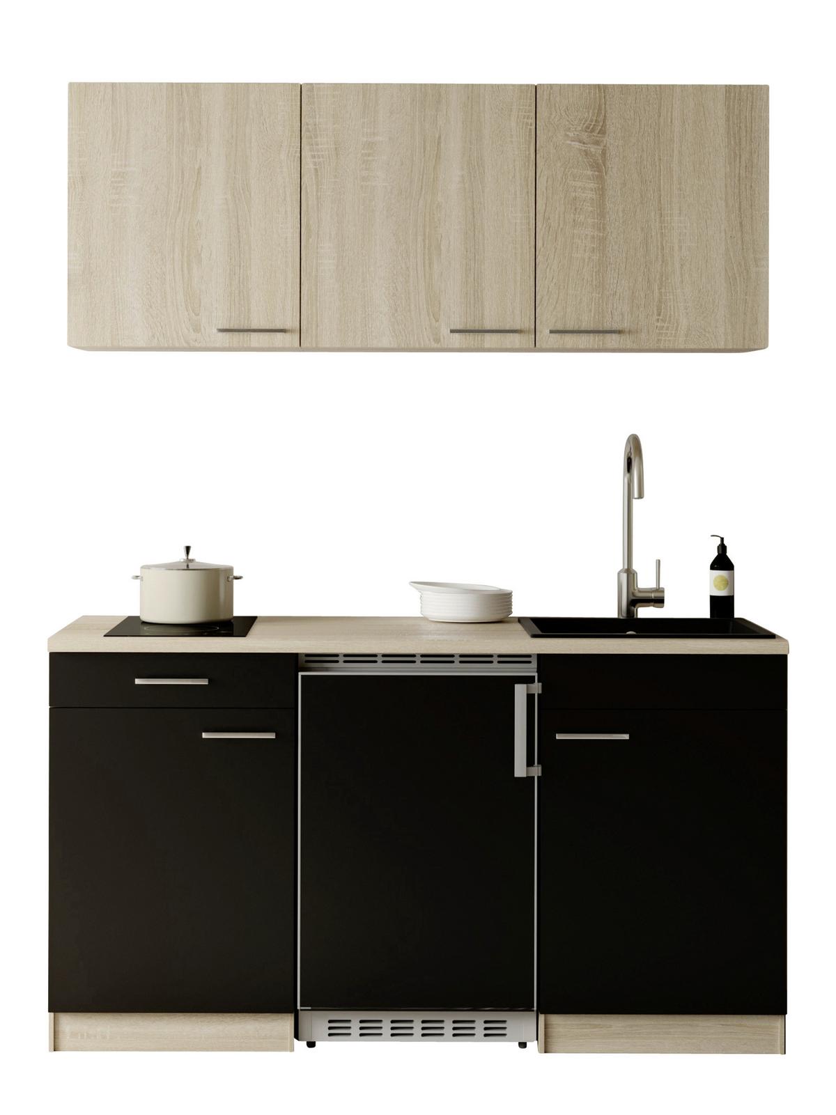 Miniküche Ingrid m. Geräten ca. 150cm Schwarz - Eichefarben/Schwarz, Design, Holzwerkstoff/Kunststoff (150cm) - Respekta