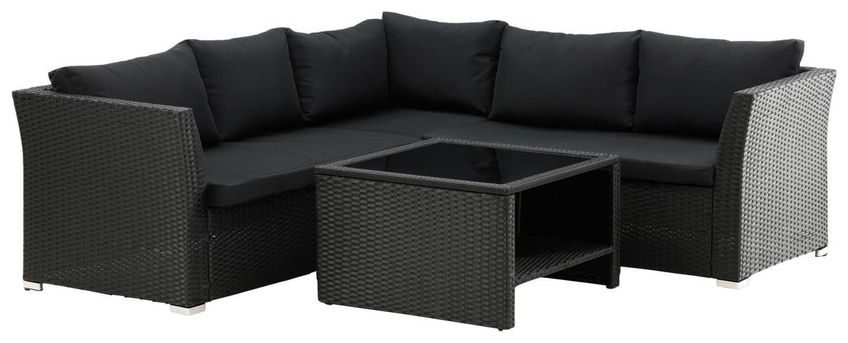 LOUNGEGARNITUR HAITI - Schwarz, KONVENTIONELL, Kunststoff - Gardenson