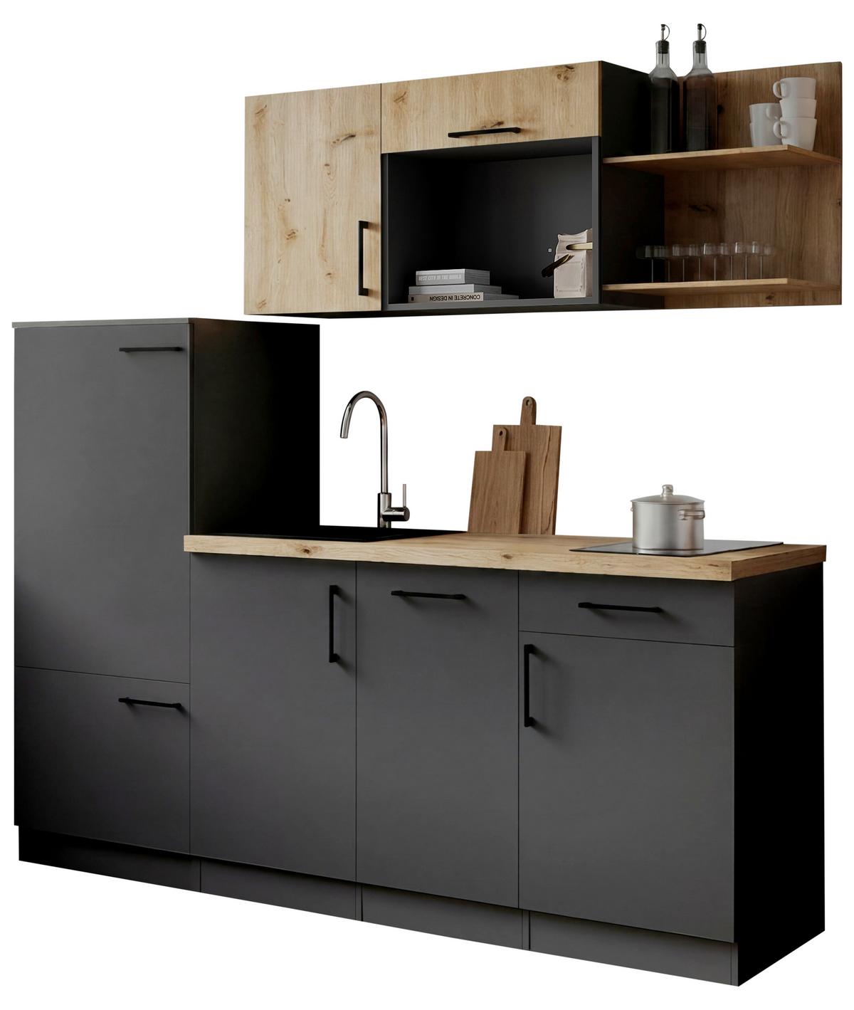 Küchenblock Oliver m. Geräten Grau - Eiche Artisan/Grau, Trend, Holzwerkstoff/Metall (205cm) - Respekta