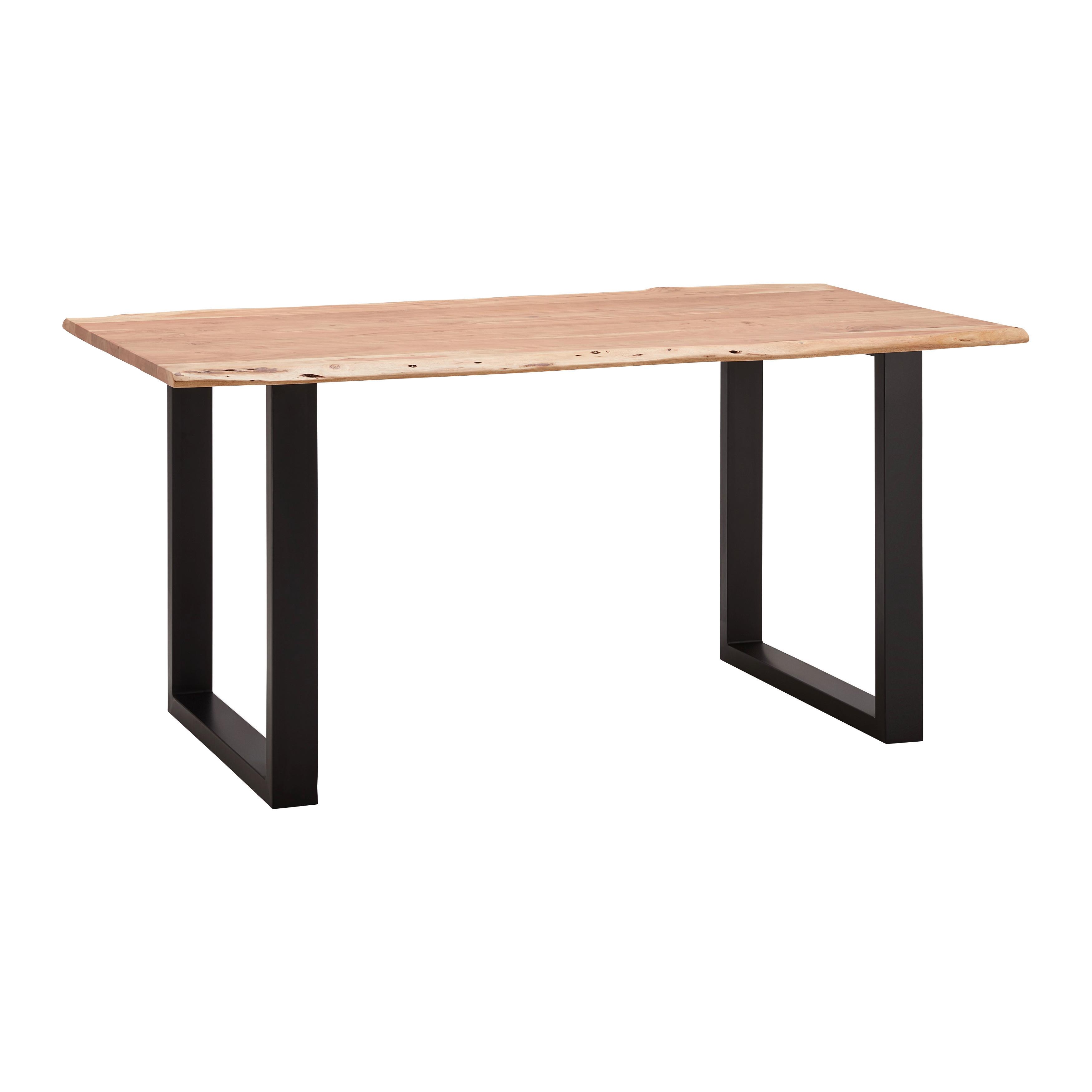 Esstisch Malmo in Holz Akazie massiv ca. 160x85x76 cm - Schwarz/Akaziefarben, MODERN, Holz/Metall (160/85/76cm) - Bessagi Home