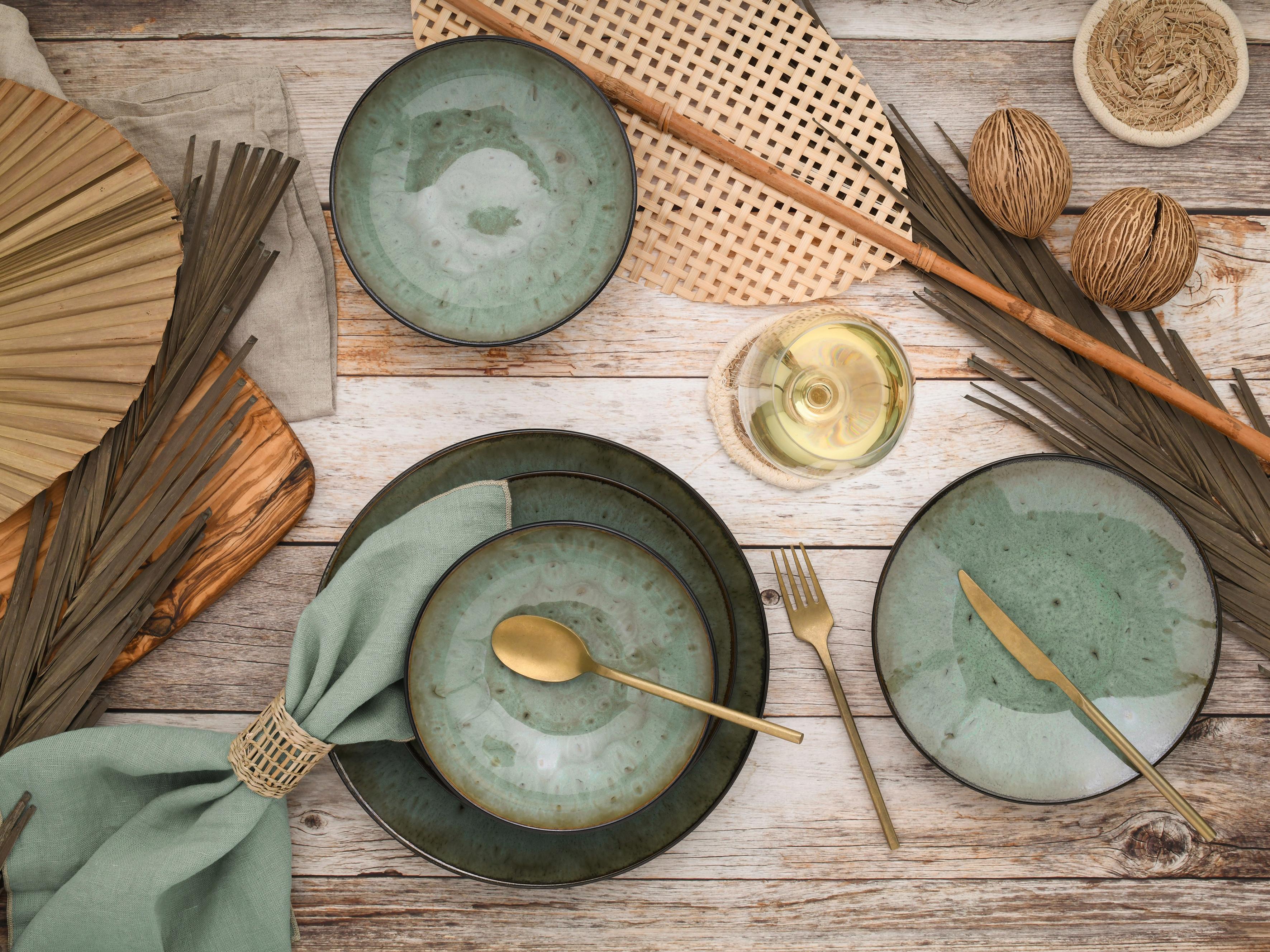 Jedilni Servis Jawa Green, 12-Delni - črna/zelena, Basics, keramika - Creatable