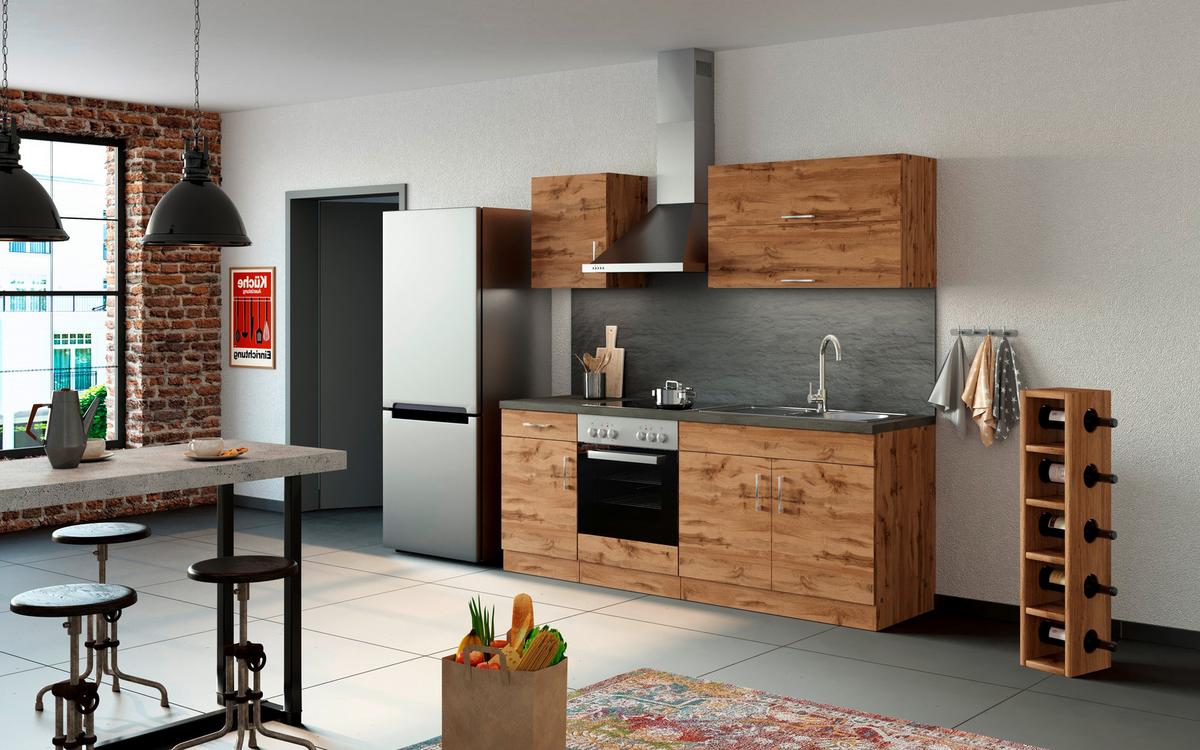 Küchenblock 'Sorrento' , Eichefarben - Chromfarben/Schieferfarben, MODERN, Holzwerkstoff/Metall (210cm) - Held