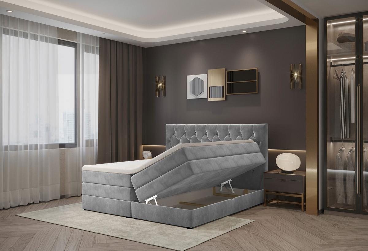 PAT BOXSPRING CHESS EXKLUZIV TOP - argintiu, Konventionell, textil (180/200cm) - Premium Living
