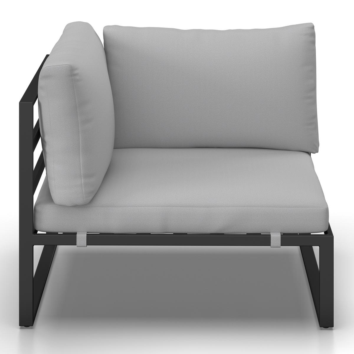 Loungegarnitur Valentina Hellgrau Metall/Textil/Glas - Hellgrau/Schwarz, Modern, Glas/Textil (90/65/74cm) - Bessagi Garden