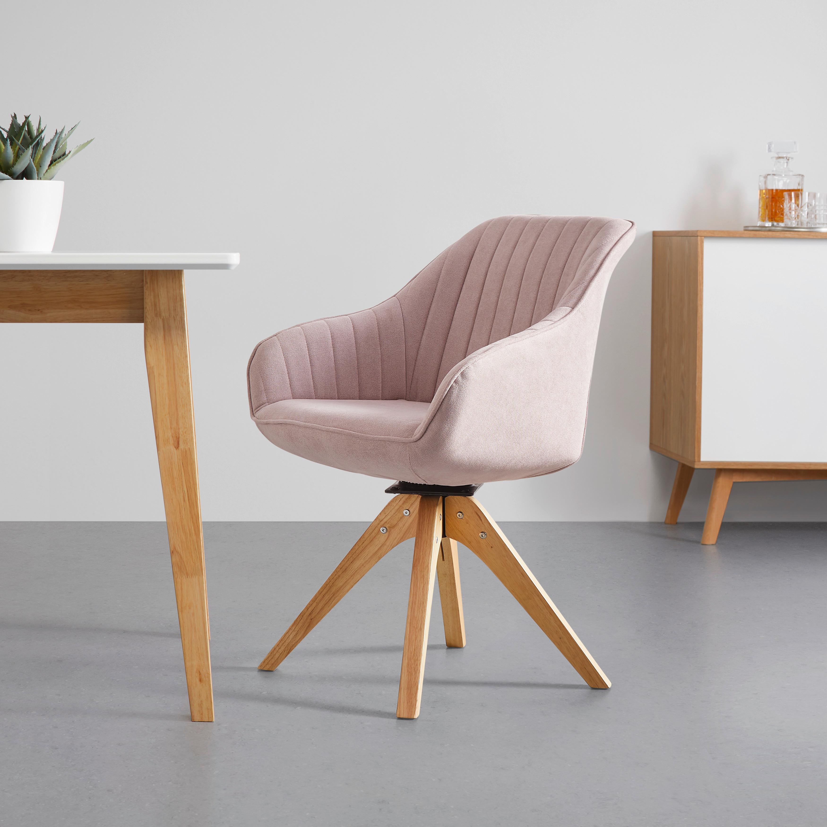 Armlehnstuhl Leonie Rosa Webstoff Drehbar Gepolstert - Eichefarben/Rosa, MODERN, Holz/Textil (60/84/61cm) - Bessagi Home