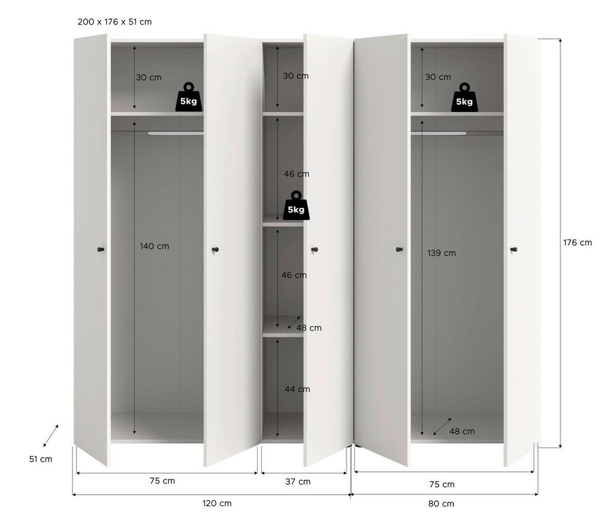Drehtürenschrank DARWIN ca.200x176x51cm Weiß - Schwarz/Weiß, MODERN, Holzwerkstoff/Kunststoff (200/176/51cm) - MID.YOU
