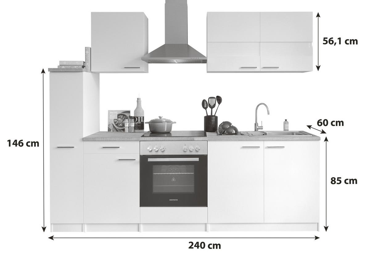 Küchenblock Malia mit Geräten ca. 240 cm Schwarz - Edelstahlfarben/Nussbaumfarben, Basics, Holzwerkstoff/Metall (240cm) - Respekta