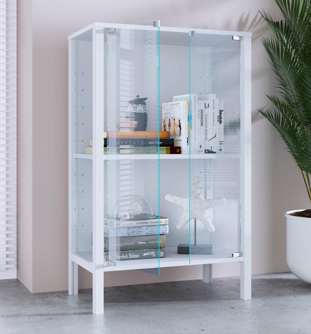 Vitrine Jensol Weiß/Klar - Klar/Weiß, Design, Glas/Holzwerkstoff (60/80/35cm) - Livetastic