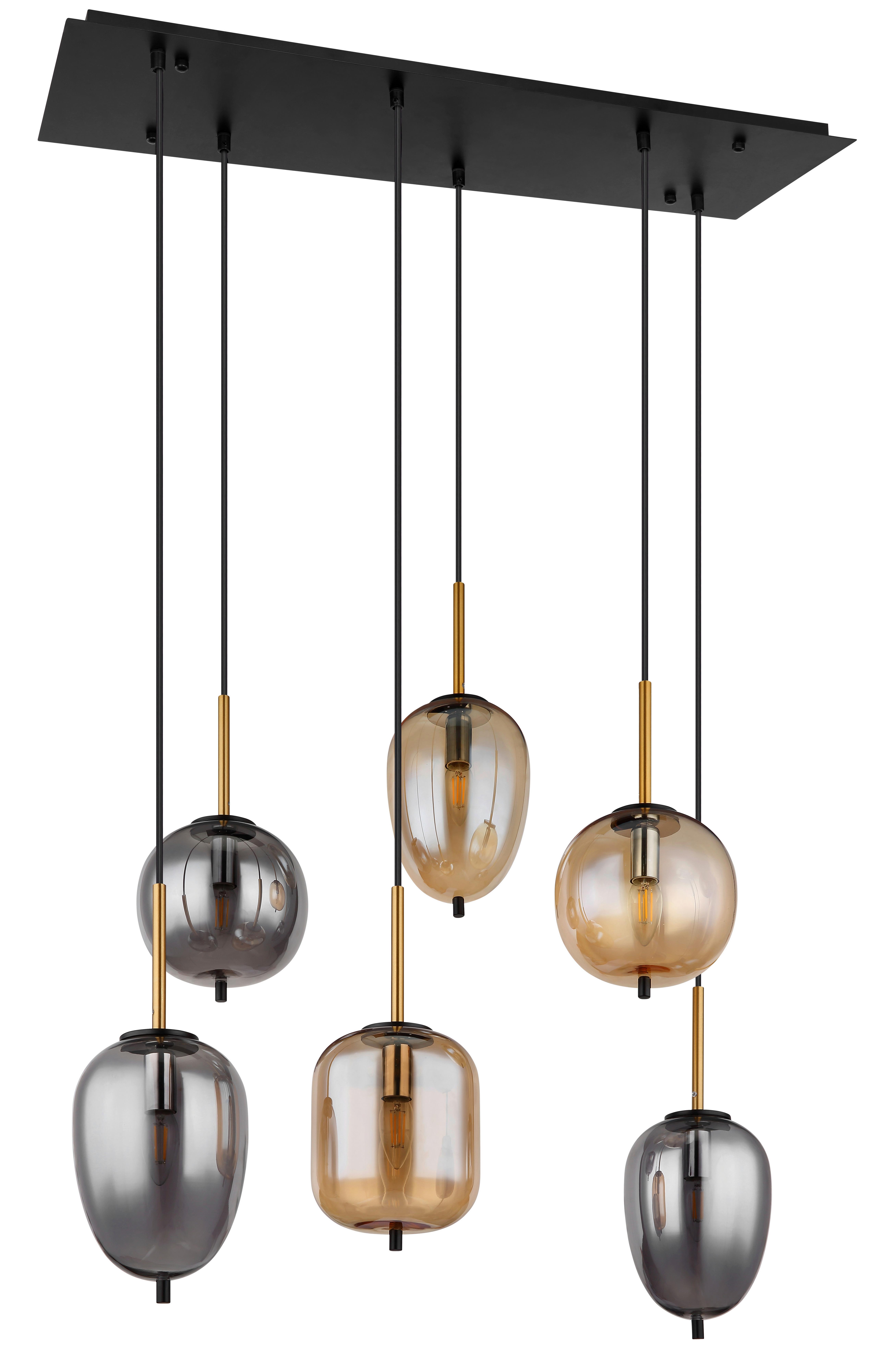 Hängeleuchte Blacky Schwarz/Messing max. 40 Watt - Messingfarben/Schwarz, Design, Glas/Metall (80/34/120cm) - Globo