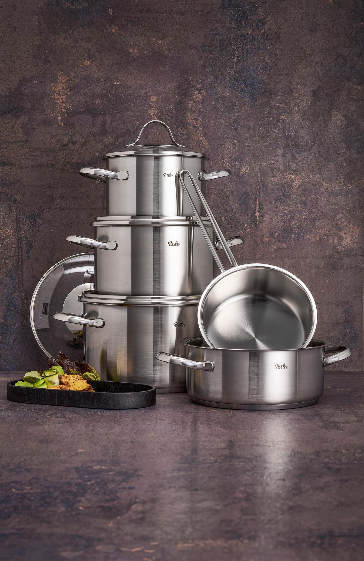 ZESTAW GARNKÓW 00211405000 FISSLER - kolor srebrny/przejrzysty, Basics, metal/szkło - Fissler