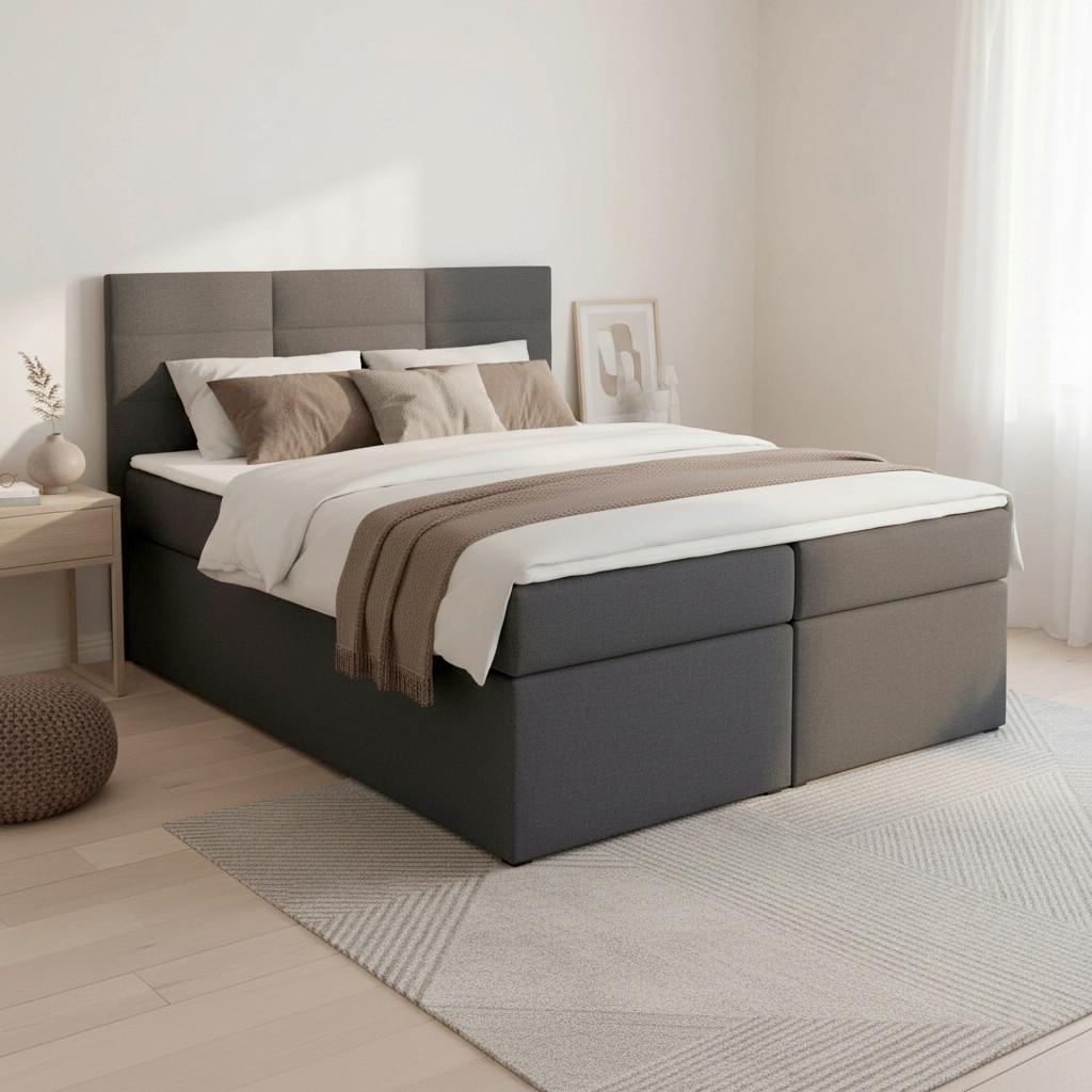 Boxbett Lisa Dunkelgrau ca. 140x200 cm mit Topper - Dunkelgrau/Schwarz, MODERN, Holz/Holzwerkstoff (140/200cm) - Bessagi Home