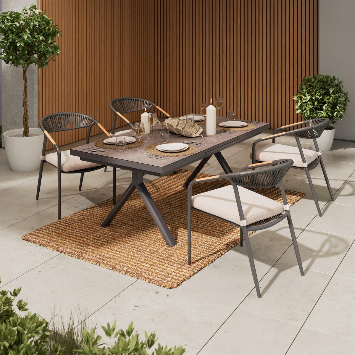 Gartentisch Dublin Dunkelgrau - Dunkelgrau, Basics, Glas/Metall (240/100/76cm)