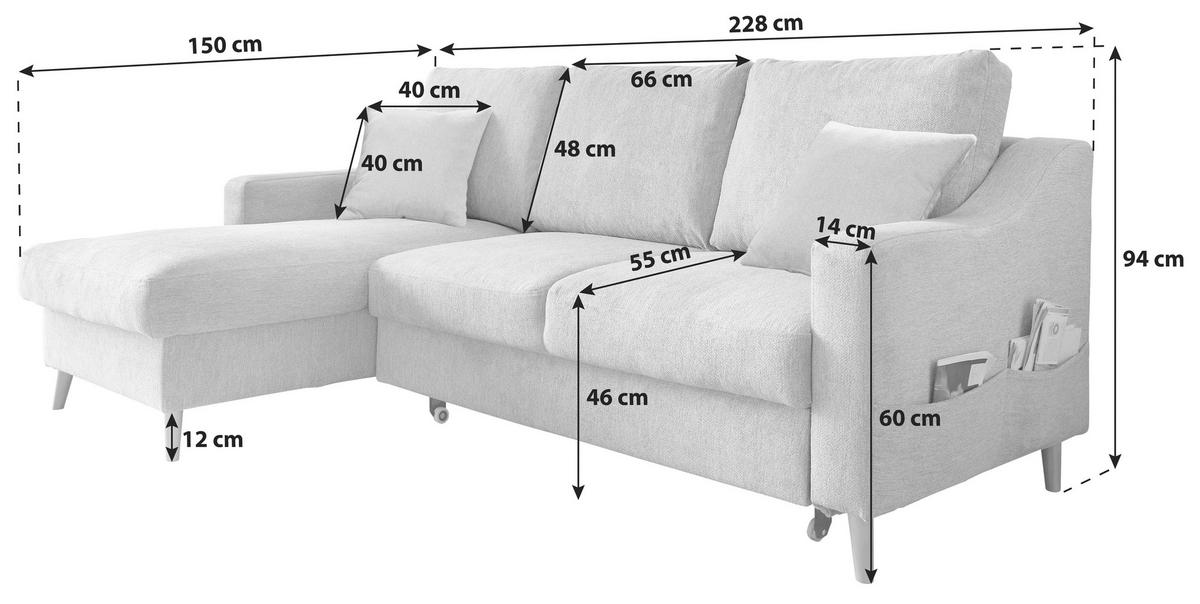 Wohnlandschaft Valentina Anthrazit Struktur - Anthrazit/Naturfarben, KONVENTIONELL, Holz/Textil (150/228cm) - P & B