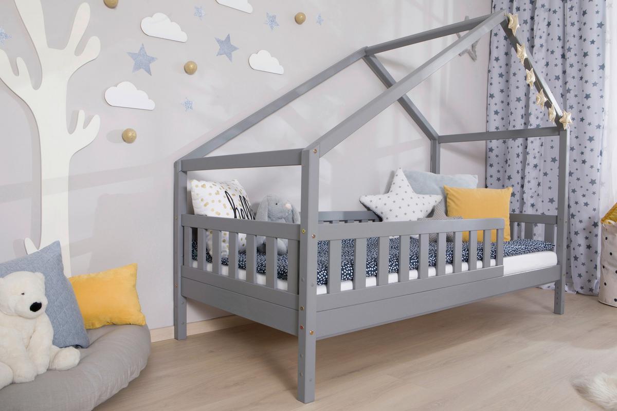 Hausbett Lou ca. 90x200 cm Holz Hellgrau - Hellgrau/Naturfarben, MODERN, Holz (90/200cm) - MID.YOU
