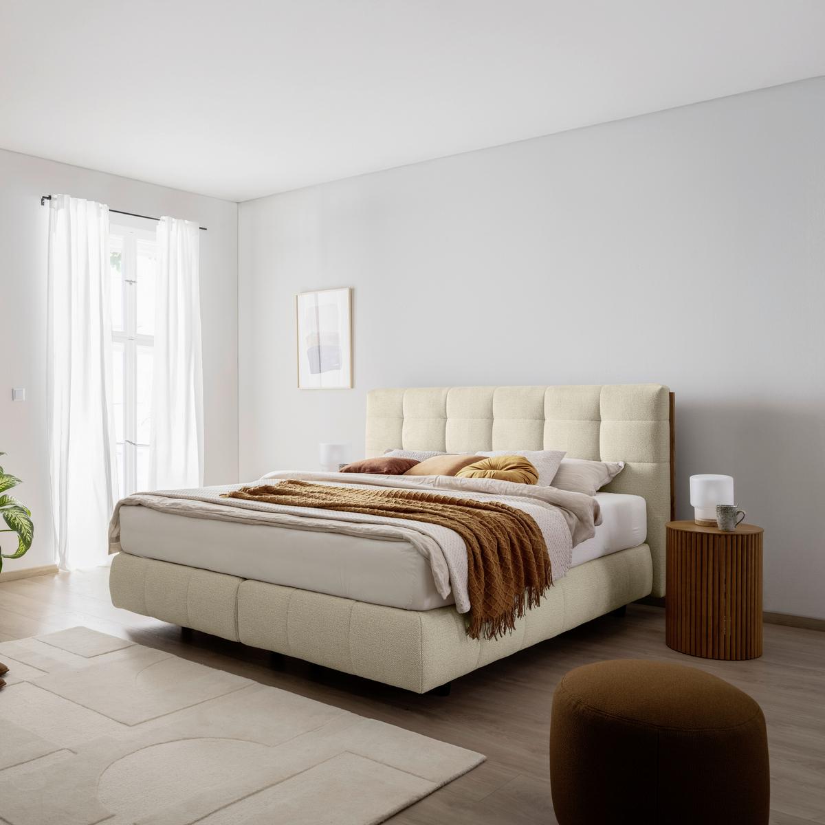 Boxspringbett Lavenito Beige ca. 160x200cm - Beige/Schwarz, KONVENTIONELL, Textil (160/200cm) - Premium Living