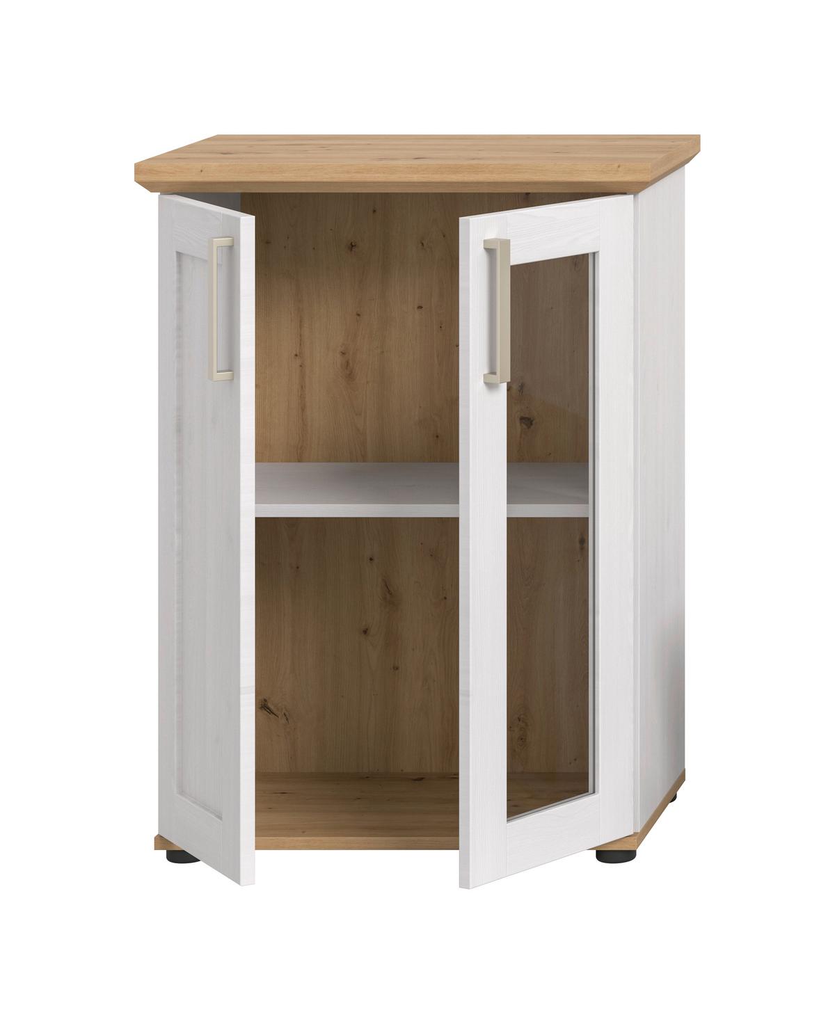 Vitrina Verona, Bela, Barva Macesna - srebrne barve/črna, Design, umetna masa/leseni material (64/88/37cm) - Livetastic