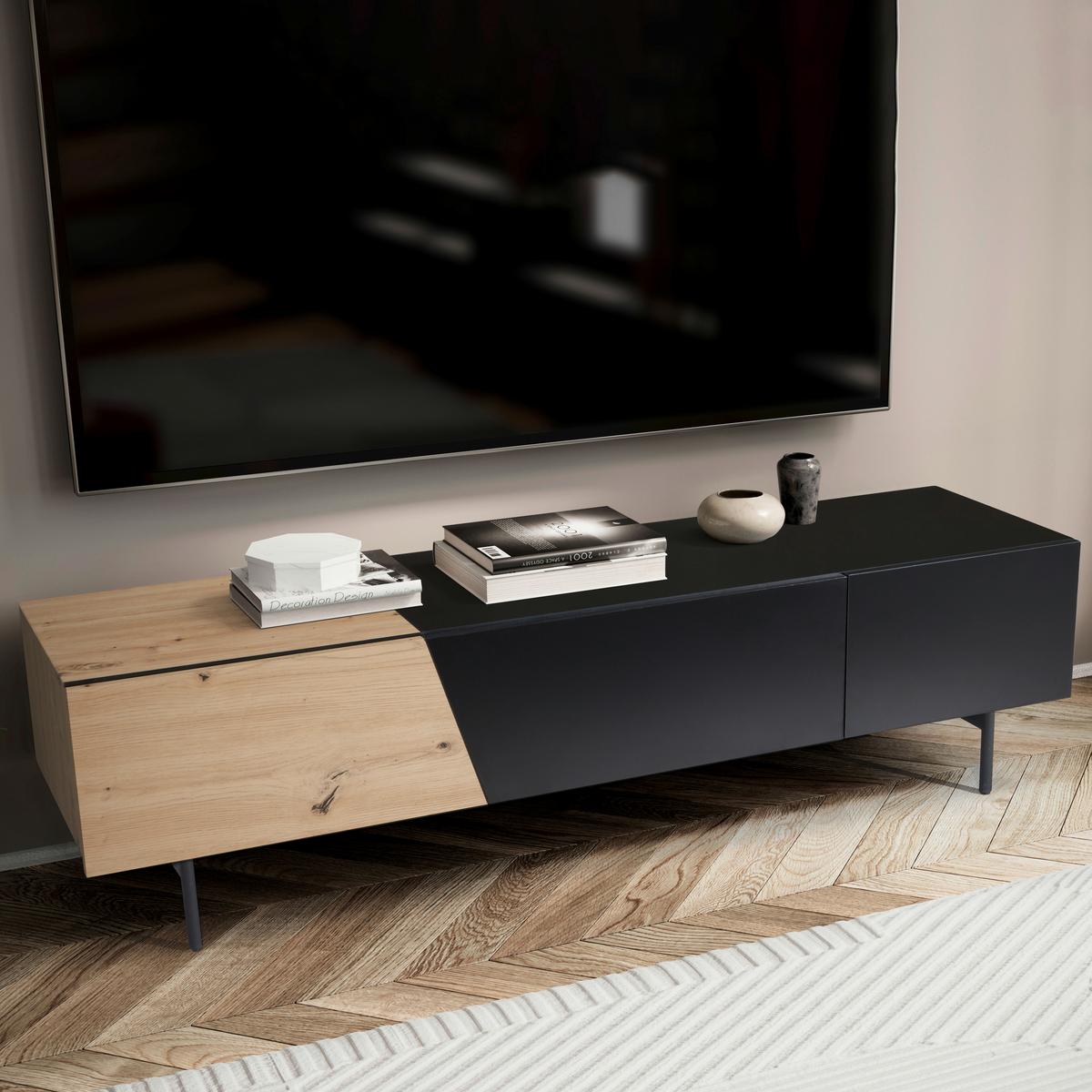 Nizka Omarica Wl6.815 - črna/barve hrasta, Design, kovina/leseni material (150/40/40cm) - Livetastic