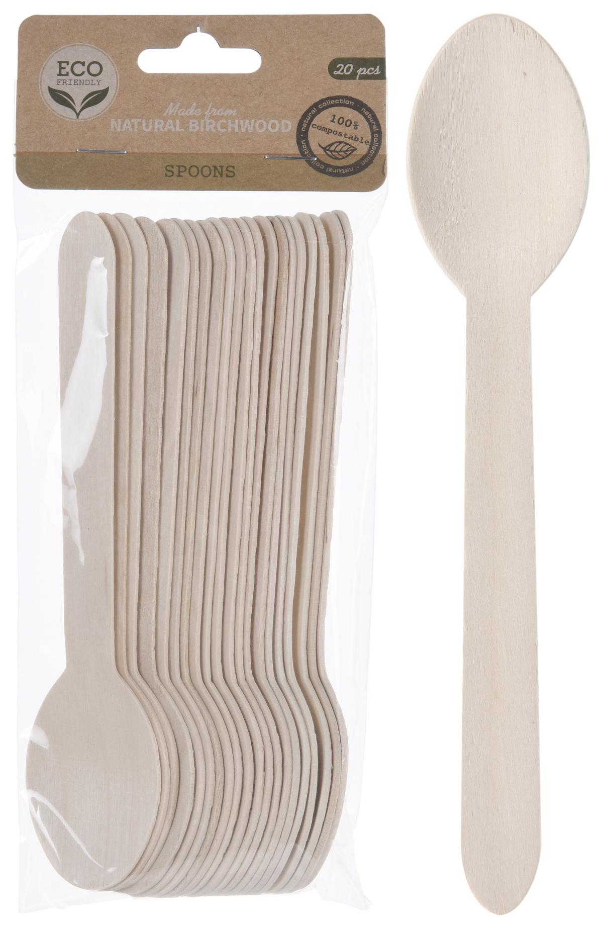 Eldobható Kanálszett 20db/csomag - natúr, fa (16,5cm)