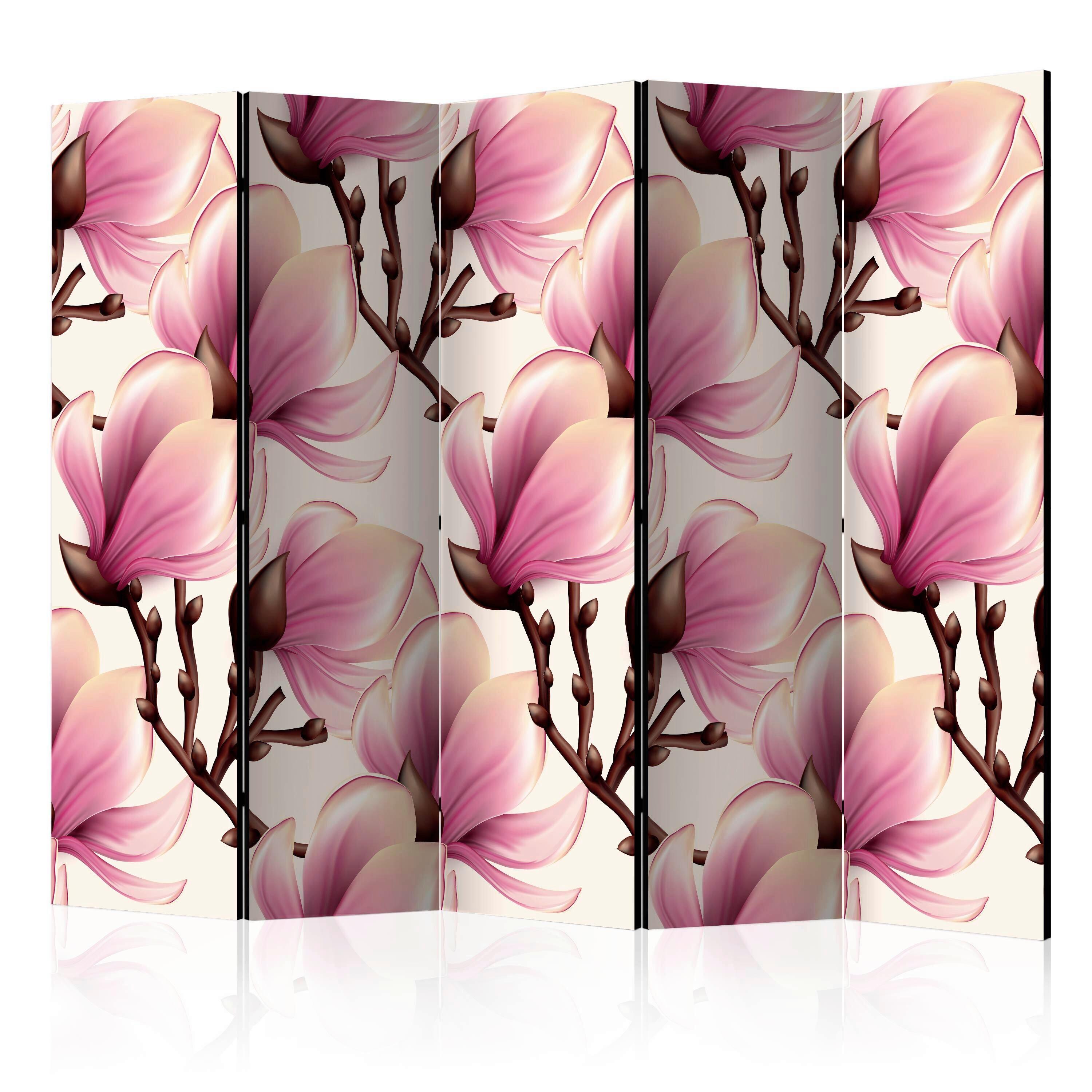 Paravan Blooming Magnolias Ii, Dvostranski, 5-Delni - pink/rjava, Basics, tekstil/les (225/172cm) - artgeist