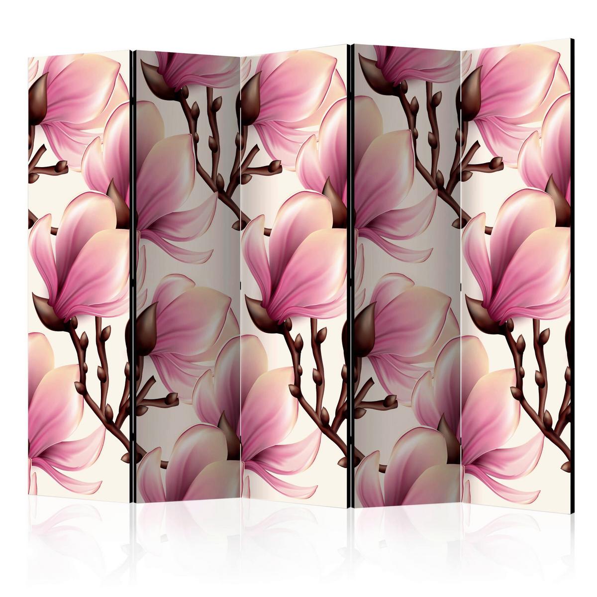 Paravan Blooming Magnolias Ii, Dvostranski, 5-Delni - pink/rjava, Basics, tekstil/les (225/172cm) - artgeist