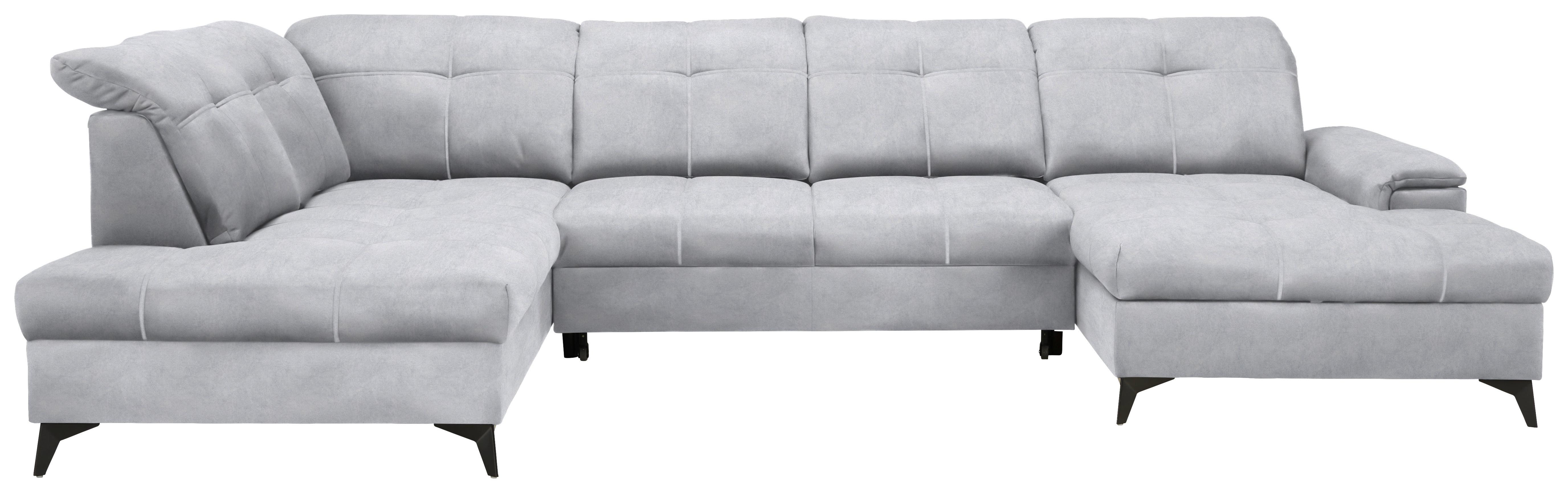 Wohnlandschaft Sierra Hellgrau - Hellgrau/Schwarz, MODERN, Textil/Metall (230/364/181cm) - Mömax