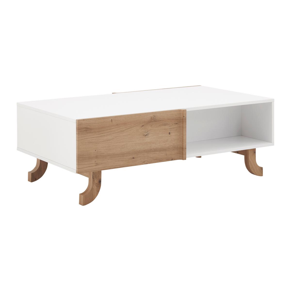 Couchtisch Holz, "Vira" Massiv, Kiefer, ca. 110x66 cm - Weiss/Kieferfarben, Modern, Holz (110/38/66cm) - Bessagi Home