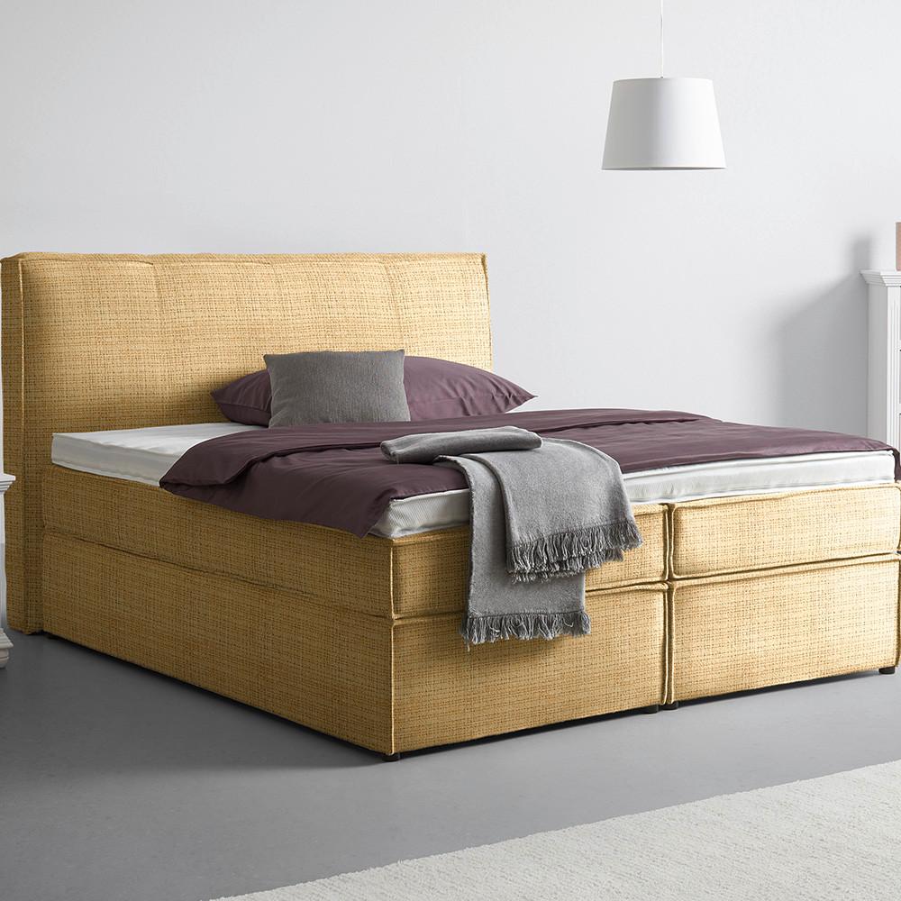 Boxspringbett Lion Senfgelb ca. 160x200cm - Senfgelb/Schwarz, KONVENTIONELL, Holz/Holzwerkstoff (160/200cm) - Premium Living