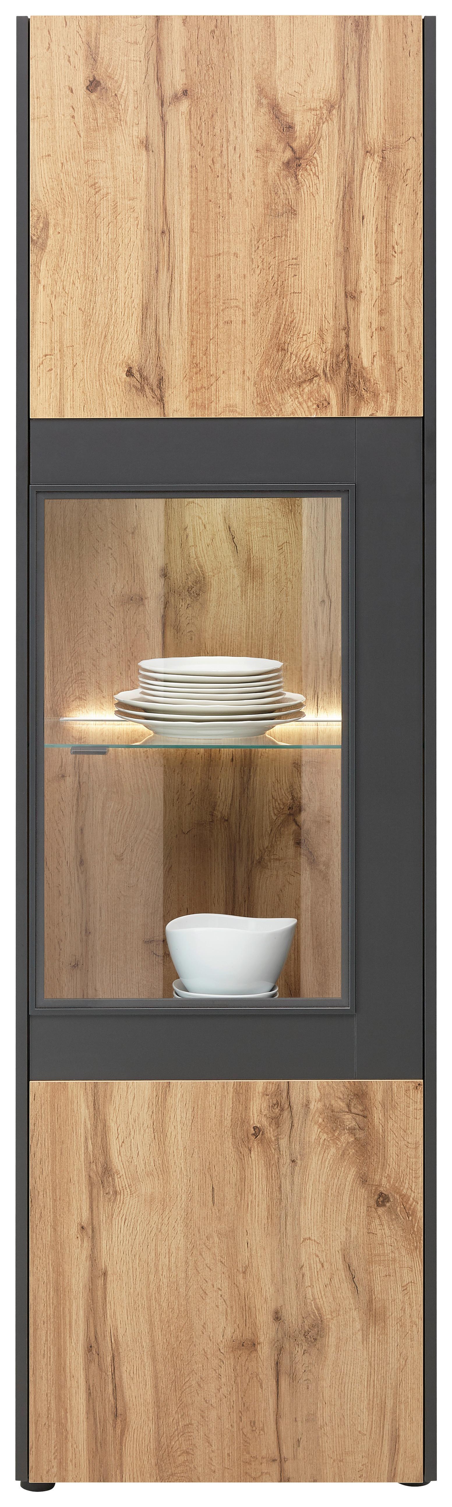 Vitrine Skagen in Eichefarben - Schieferfarben/Eichefarben, MODERN, Glas/Holzwerkstoff (56/196/40cm) - Premium Living