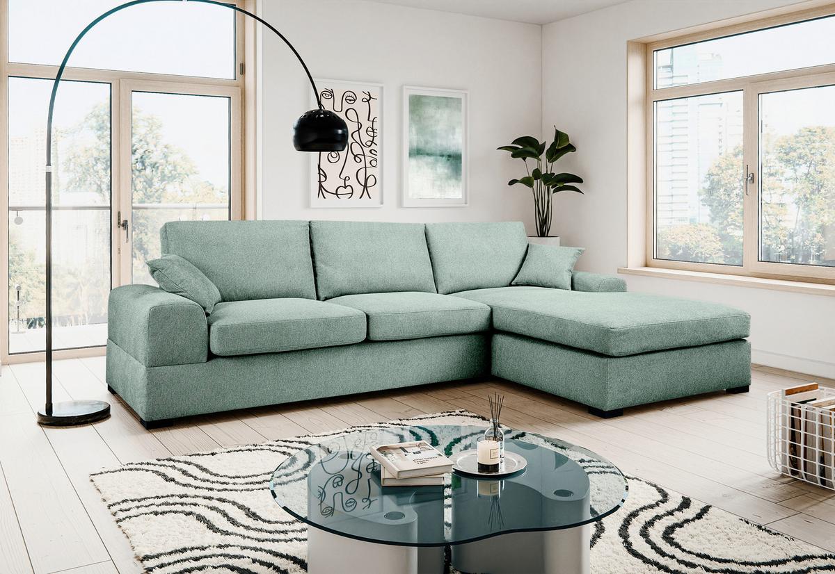 Ecksofa Veda Petrol Flachgewebe - Petrol/Schwarz, Basics, Holz/Textil (308/186cm) - MID.YOU