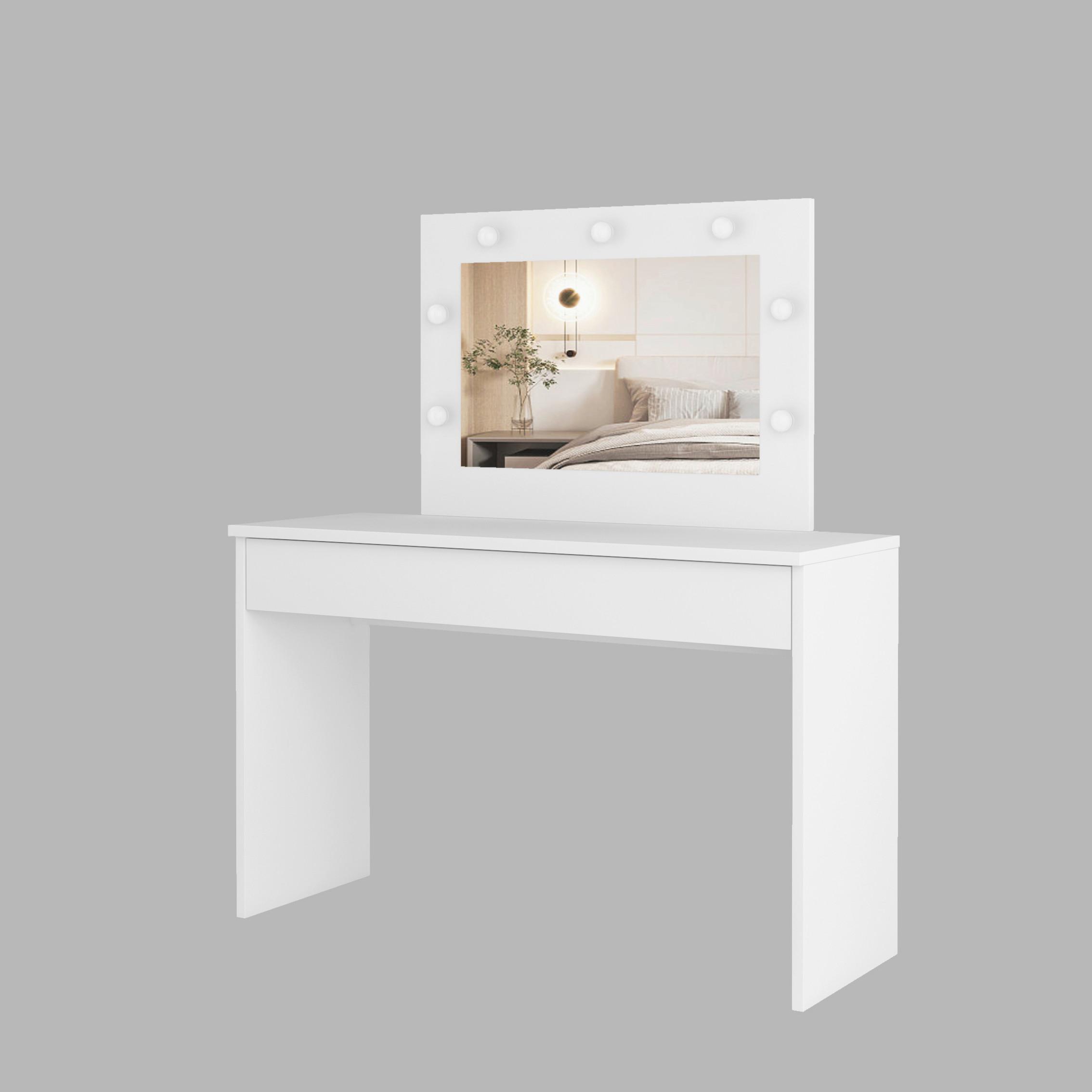 Sminkasztal Eva - fehér, Basics, faalapú anyag/Üveg (118/135/42cm)