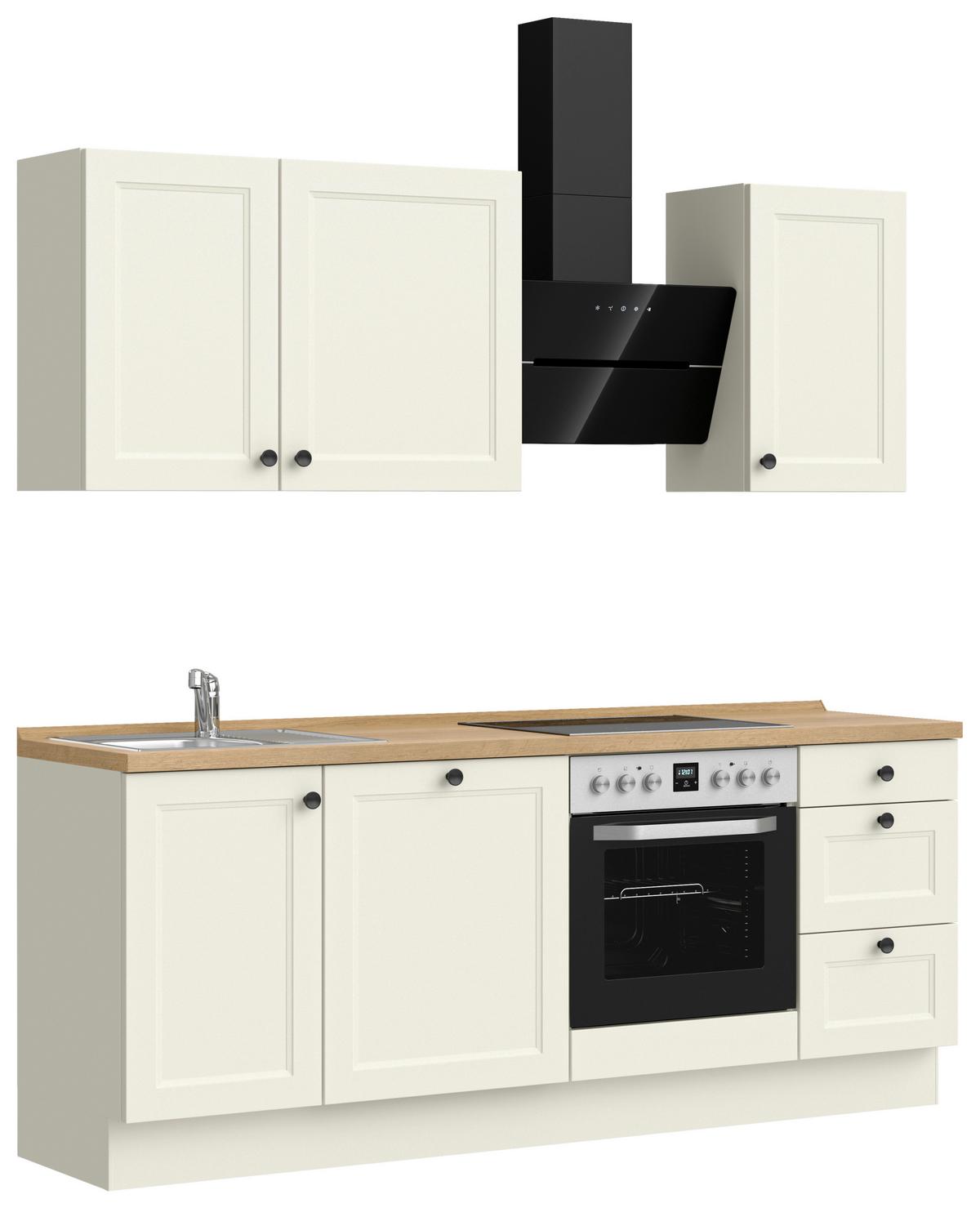 Küchenblock Cascada High m. Geräten Weiß - Eichefarben/Schwarz, MODERN, Holzwerkstoff/Metall (210cm) - Nobilia