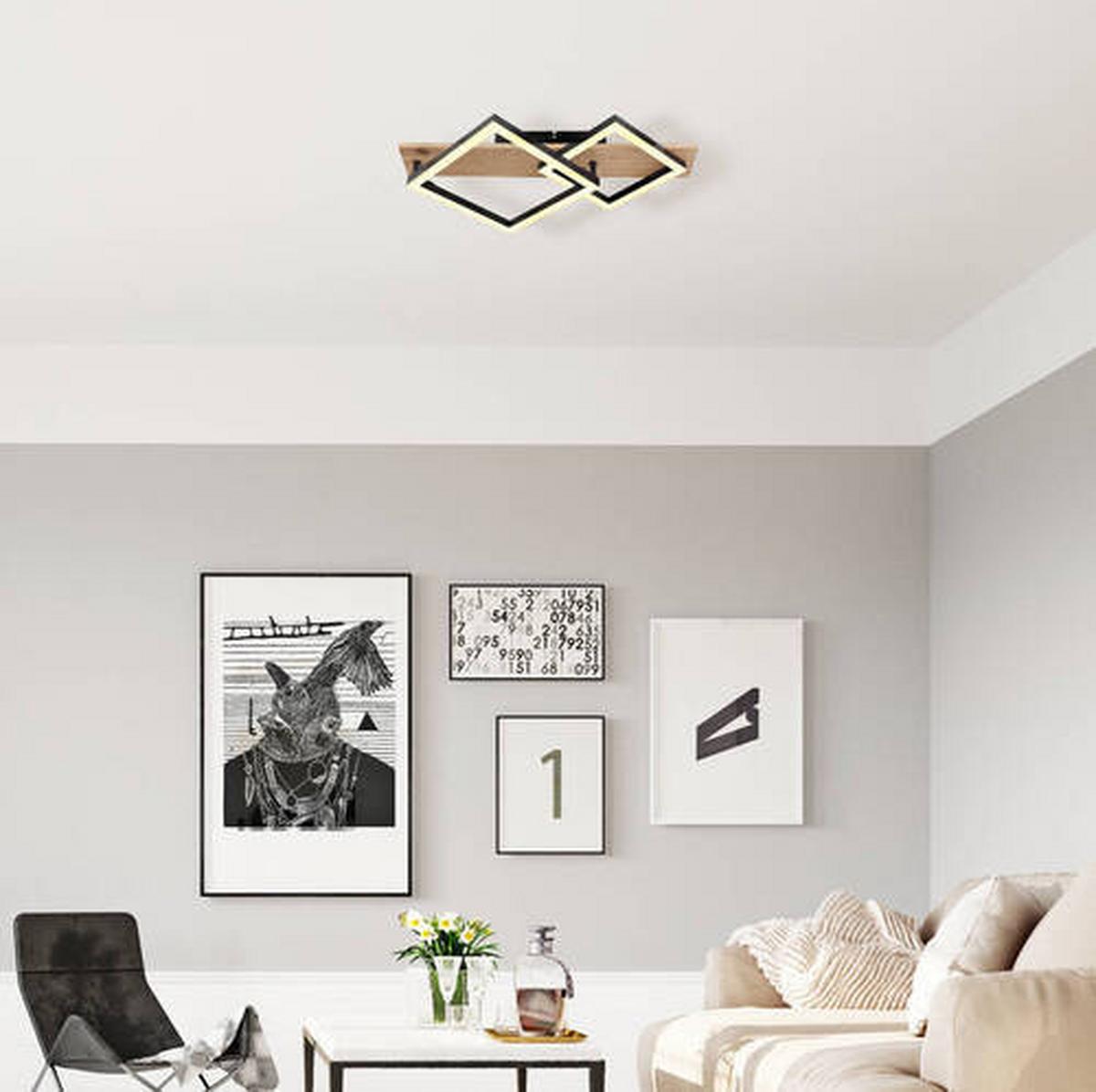 LED-Deckenleuchte Beatrix Schwarz/Dunkelbraun max.18Watt - Dunkelbraun/Opal, Natur, Holzwerkstoff/Kunststoff (47,5/31/8,5cm) - Globo