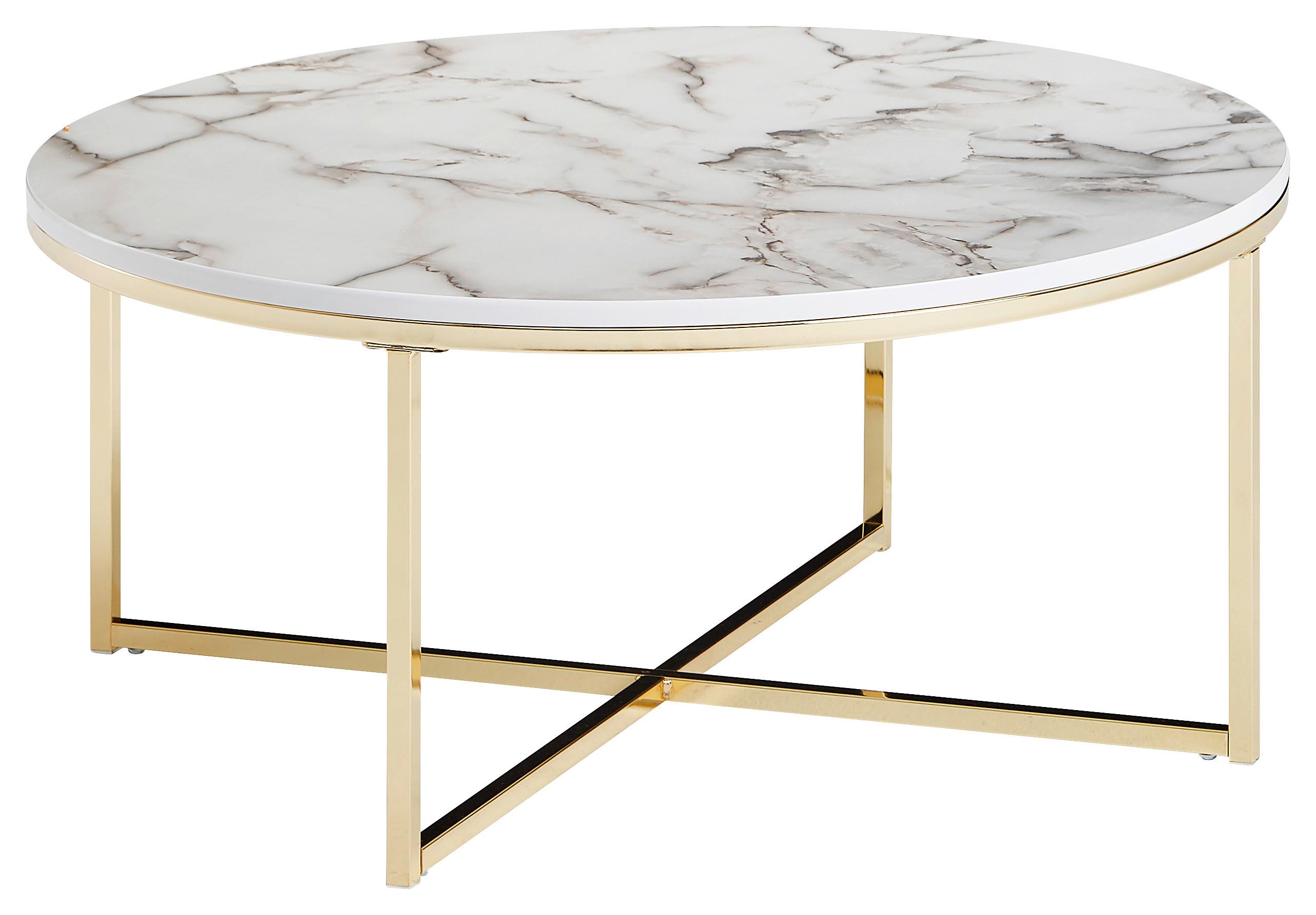Couchtisch Marmoroptik ca. 80x36 cm Gestell Gold - Goldfarben/Weiß, KONVENTIONELL, Holzwerkstoff/Metall (80/36cm) - MID.YOU
