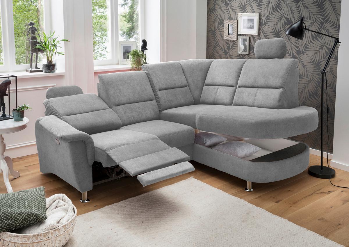 Wohnlandschaft Parole Grau Mikrofaser - Chromfarben/Grau, KONVENTIONELL, Textil/Metall (231/184cm) - Livetastic