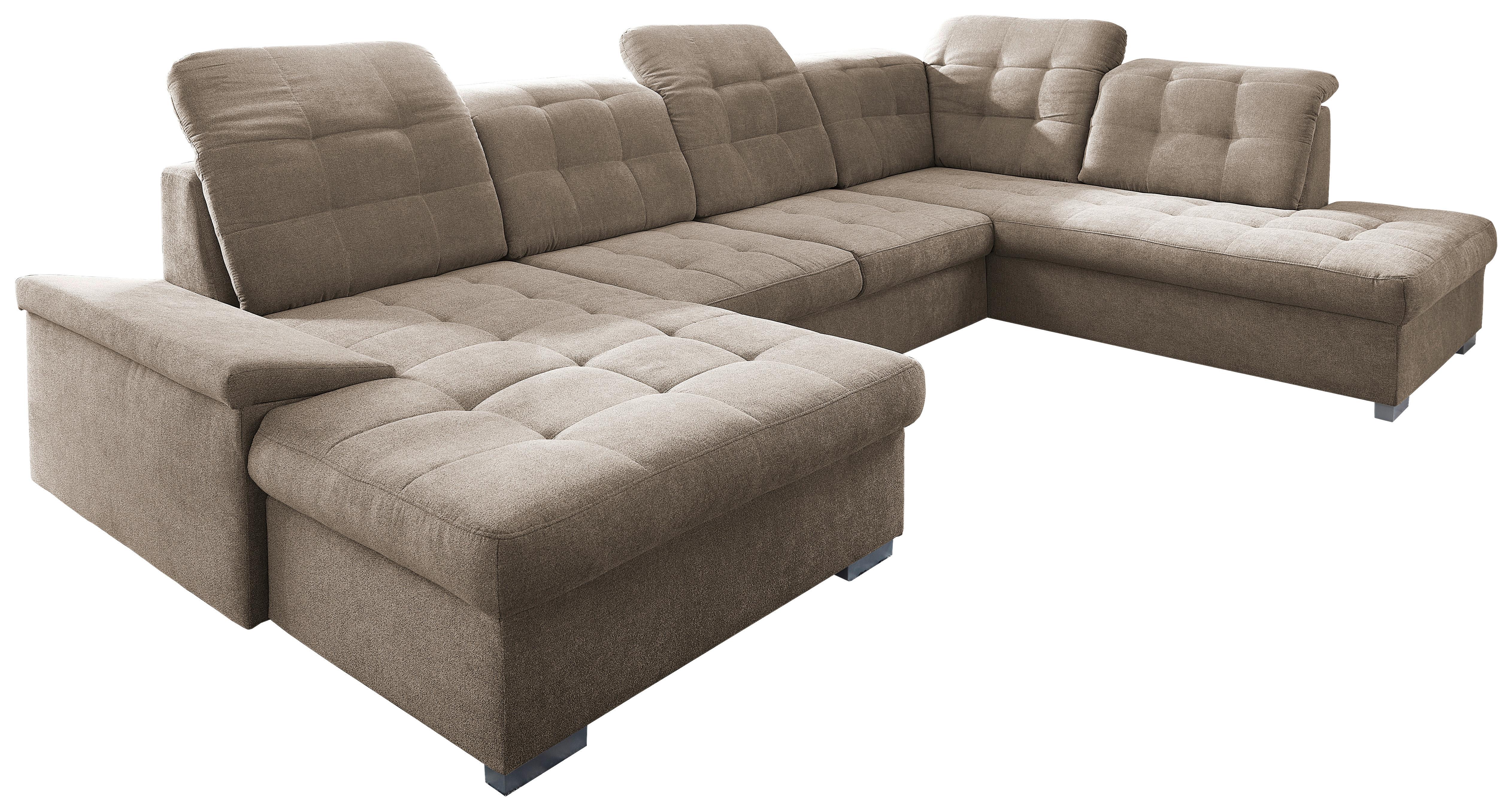 Wohnlandschaft Zira Taupe Nylon/Mikrofaser - Taupe/Chromfarben, Design, Kunststoff/Textil (169/330/212cm) - Livetastic