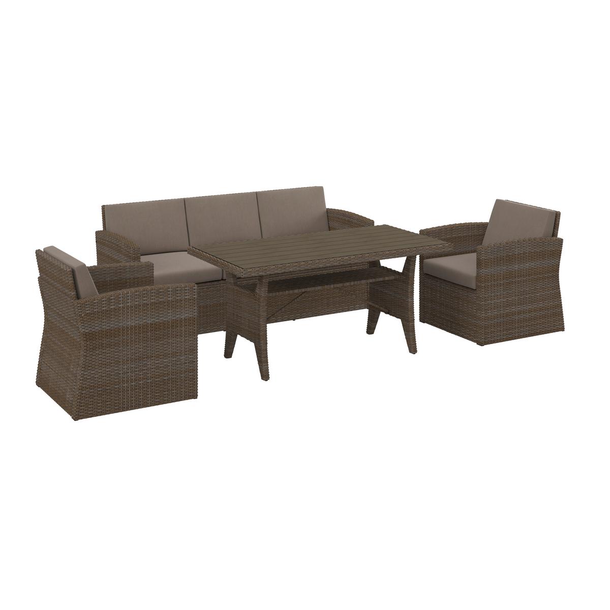 Loungegarnitur Seline Braun Polywood - Hellbraun/Beige, Natur, Kunststoff/Textil (130/76,5/71,5cm) - Mömax