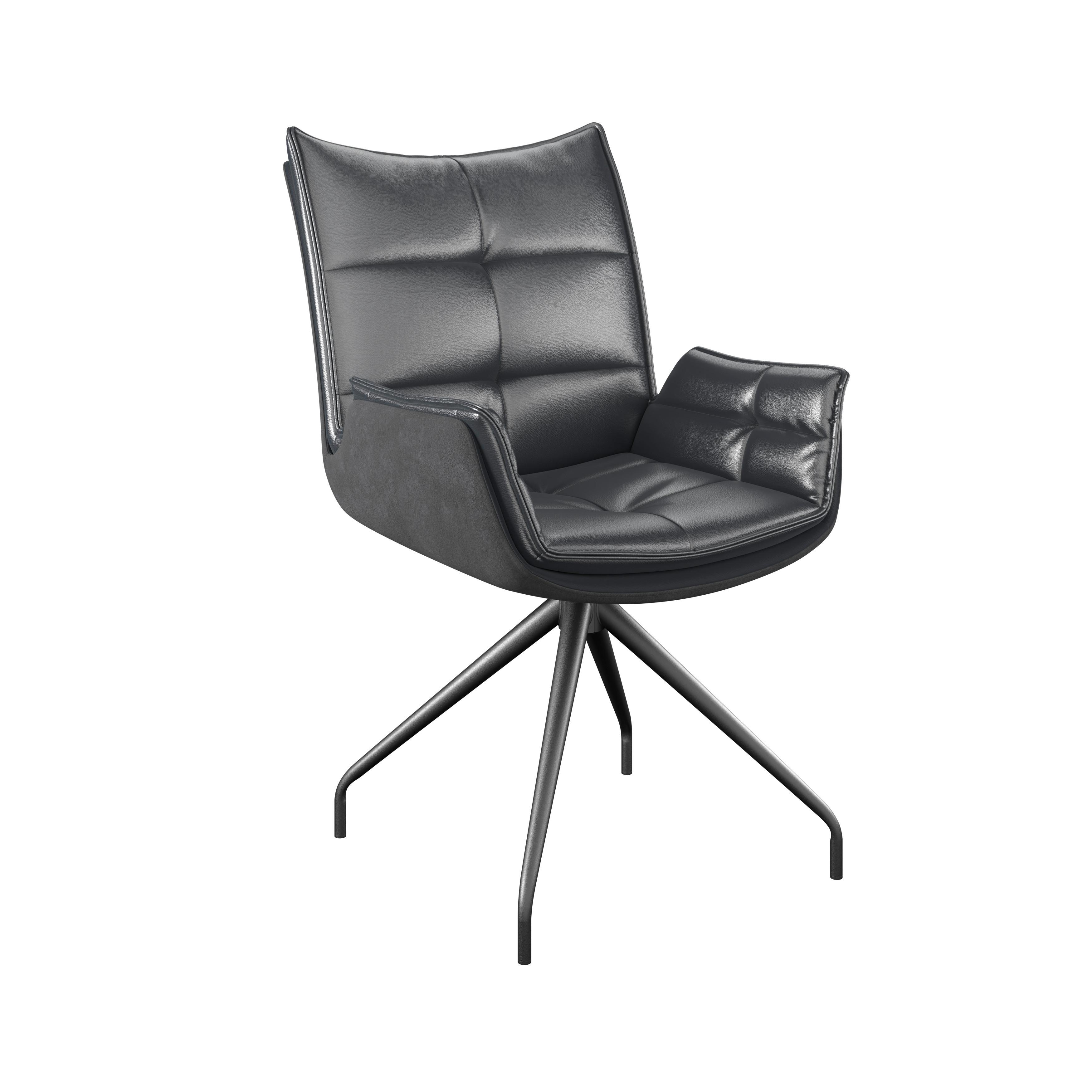 Naslanjač Malin, Črna, Umetno Usnje, Vrtljiv - črna, Moderno, kovina/tekstil (61/92/66cm)