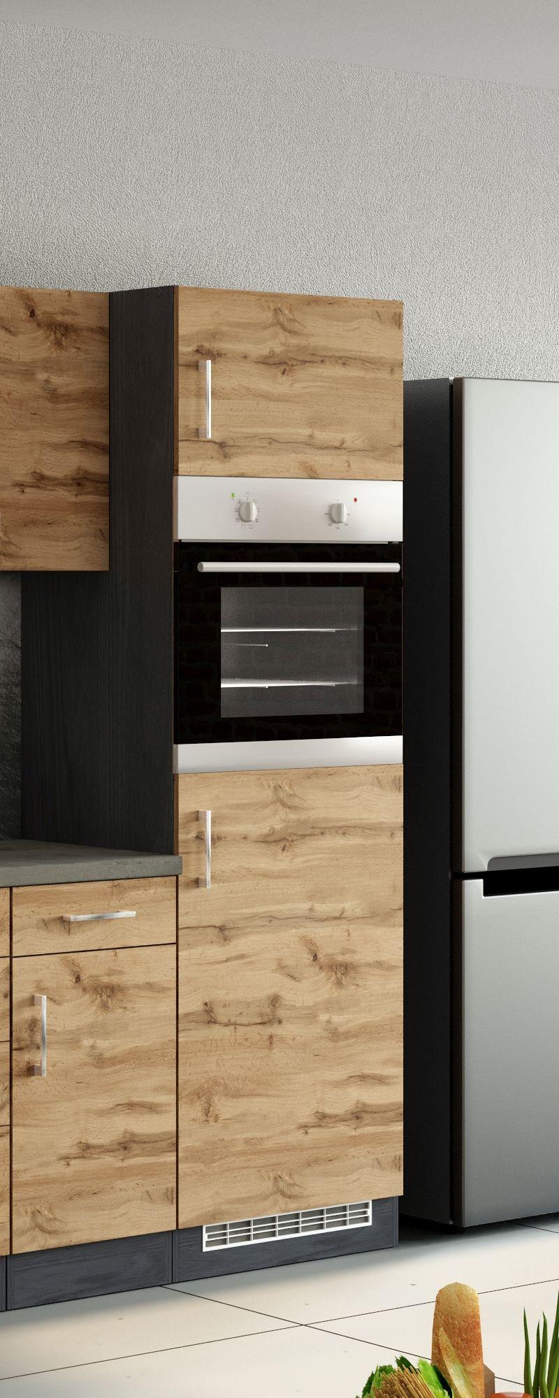 Held Backofen-/Kühlschrank Umbauschrank ca. 60 cm Eiche - Chromfarben/Eichefarben, MODERN, Holzwerkstoff/Metall (60/200/60cm) - Held
