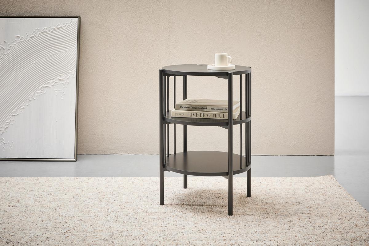 STOLIK BOCZNY CURVE - czarny, Trend, materiał drewnopochodny/metal (43,8/43,8/60cm) - Xora