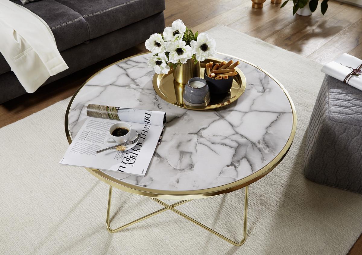 Klubska Miza Wl5.998 - zlate barve/bela, Design, kovina/leseni material (85/85cm) - MID.YOU