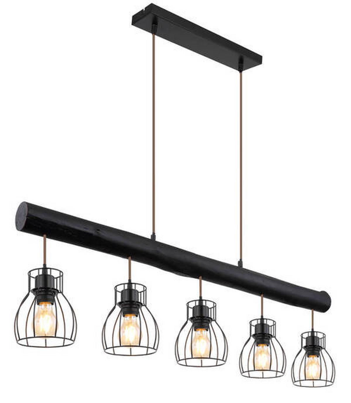 LAMPA WISZĄCA 15326-5NB - czarny, Lifestyle, metal/drewno (104/13,6/140cm) - Globo