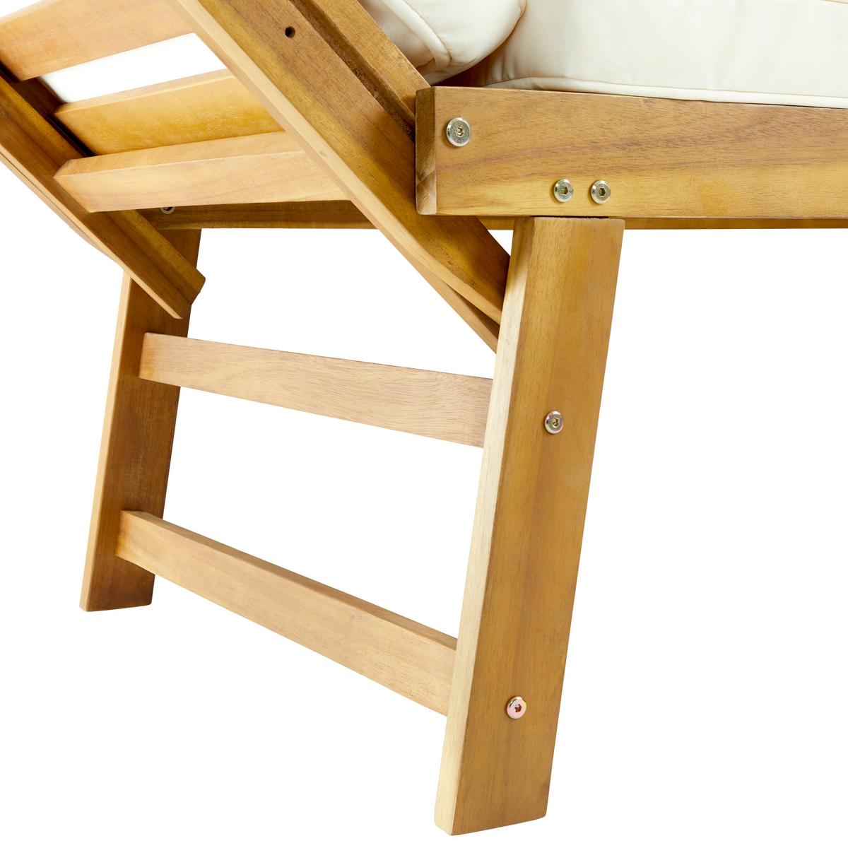 Gartenliege Pia Creme Akazie/Outdoorstoff - Creme/Naturfarben, MODERN, Holz/Textil (143-190/68/75cm) - Bessagi Garden